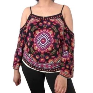 Flying Tomato‎ Paisley Print Cold Shoulder Bell Sleeve Top size small adjustable